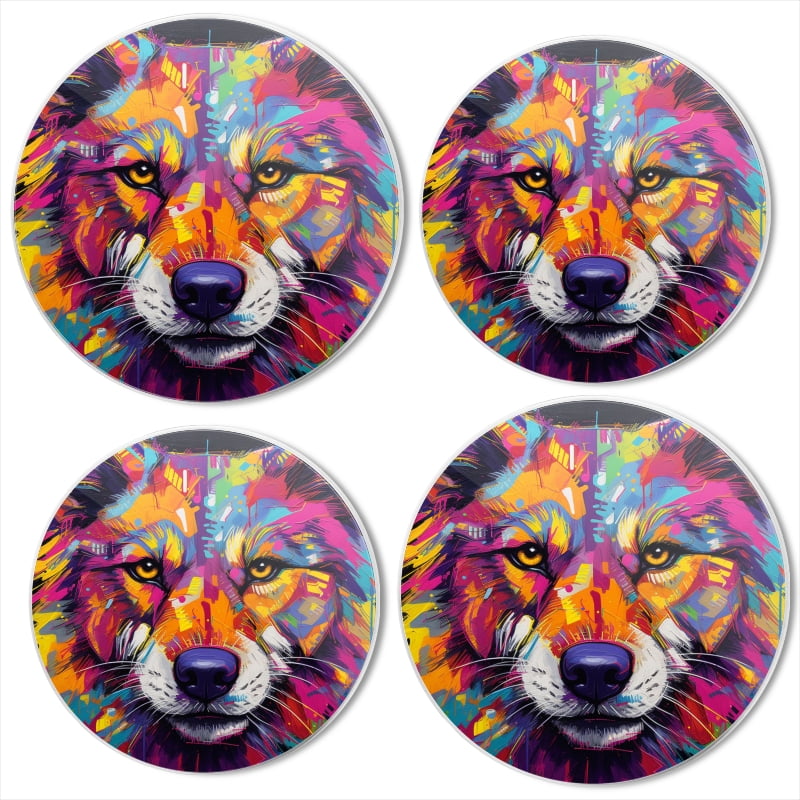 BaHomeck Electric Stove Burner Covers Set of 4,Round Metal Gas Stove Burner Covers 8 Inch and 10 Inch,Kitchen Decor,Vibrant And Colorful Wolf Face Portrait Featuring Bold Colors Like Neon Green