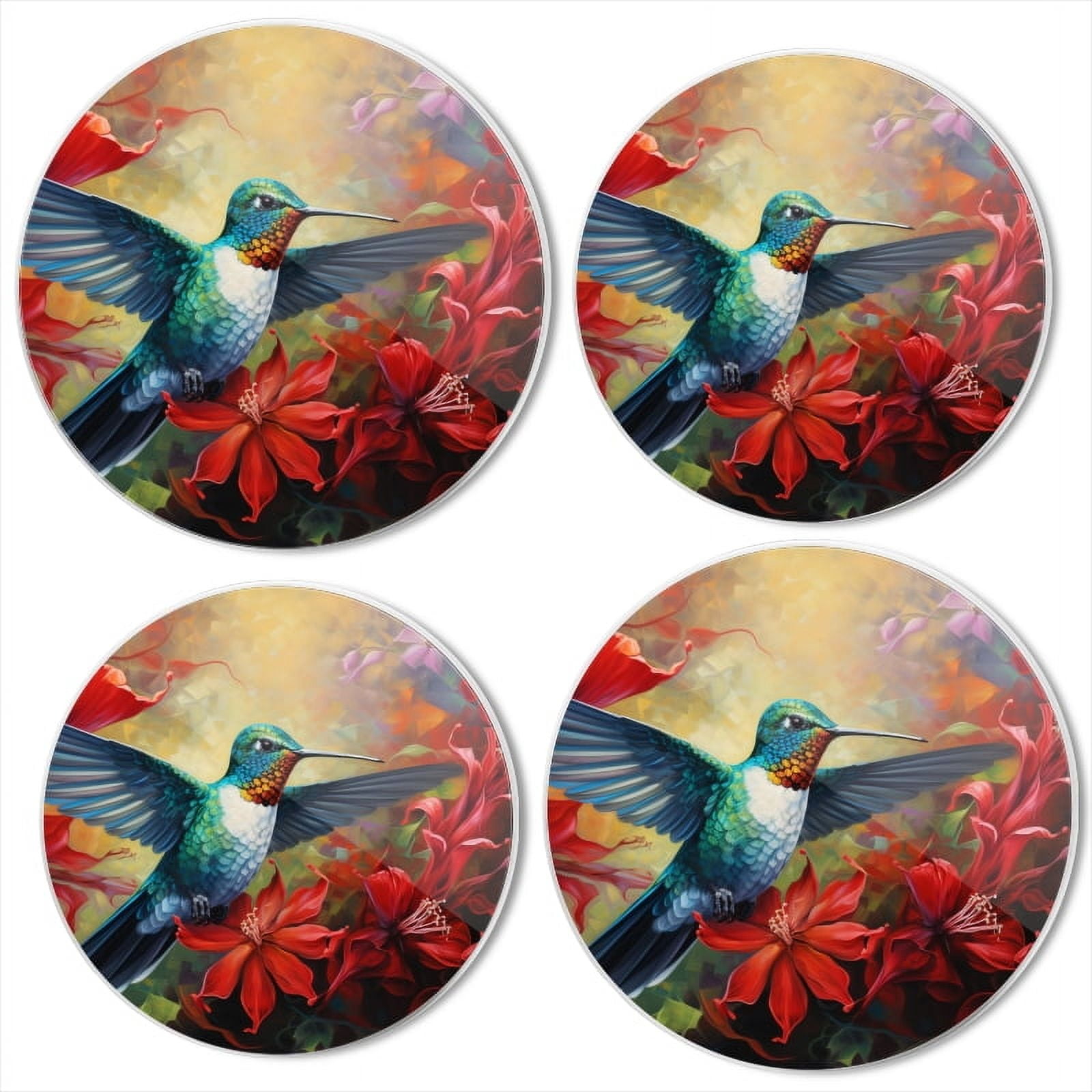 BaHomeck Electric Stove Burner Covers Set of 4,Round Metal Gas Stove Burner Covers 8 Inch and 10 Inch,Kitchen Decor,Vibrant Hummingbird Gracefully Hovering Near Red Flowers