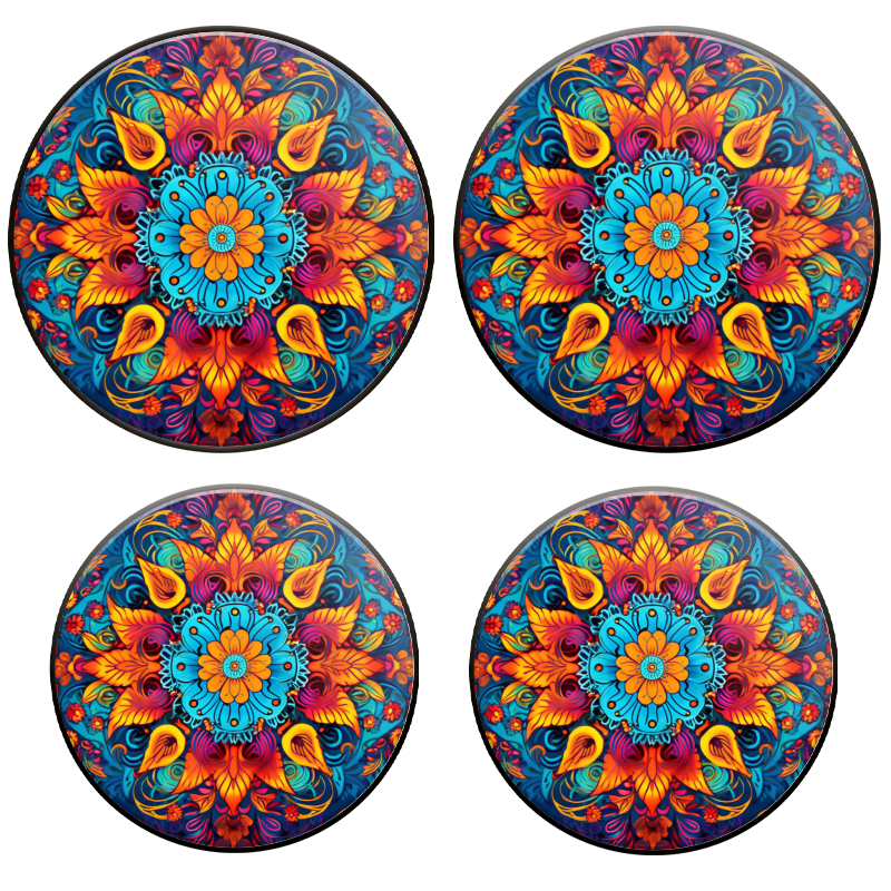 BaHomeck Electric Stove Burner Covers Set of 4,Round Metal Gas Stove Burner Covers 8 Inch and 10 Inch,Kitchen Decor,Vibrant Mandala Pattern With Intricate Floral