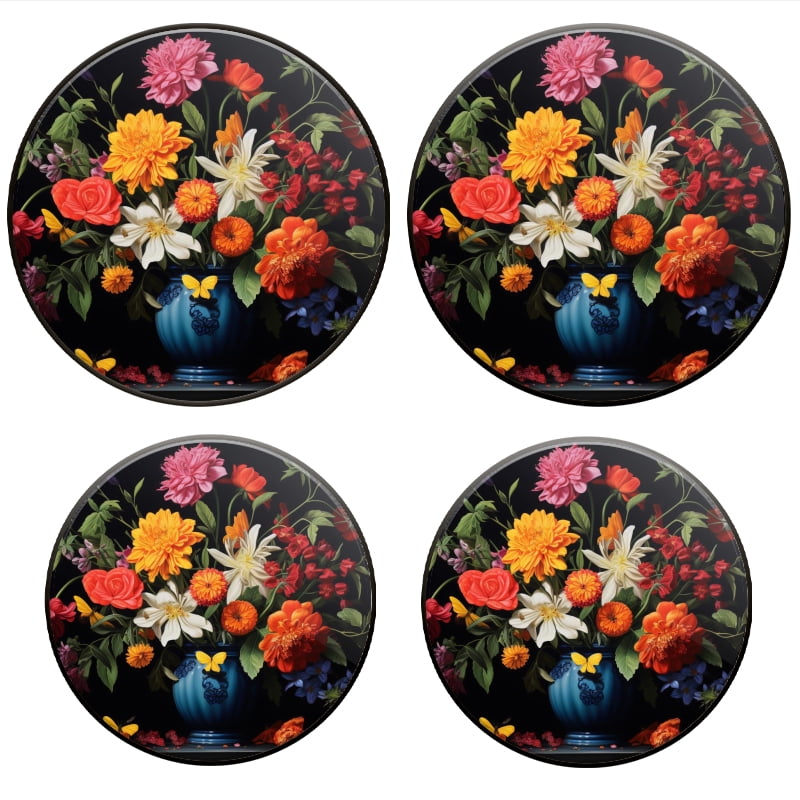 BaHomeck Electric Stove Burner Covers Set of 4,Round Metal Gas Stove Burner Covers 8 Inch and 10 Inch,Kitchen Decor,Vibrant Painting Of Colorful Flowers In Full Bloom