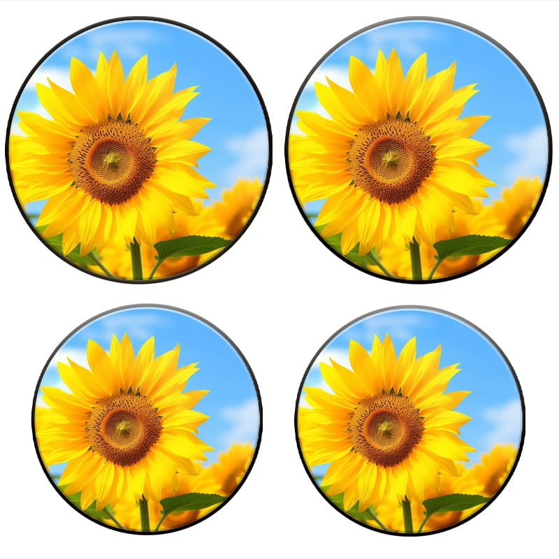 BaHomeck Electric Stove Burner Covers Set of 4,Round Metal Gas Stove Burner Covers 8 Inch and 10 Inch,Kitchen Decor,Vibrant Sunflower Field Under The Blue Sky