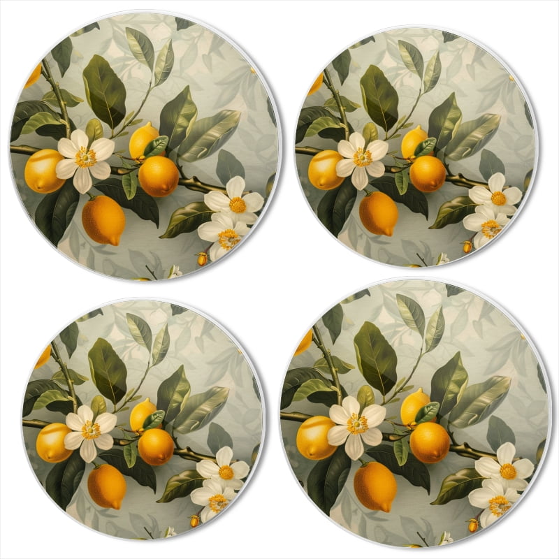 BaHomeck Electric Stove Burner Covers Set of 4,Round Metal Gas Stove Burner Covers 8 Inch and 10 Inch,Kitchen Decor,Vintage Lemon TreeWith Lemons And Flowers
