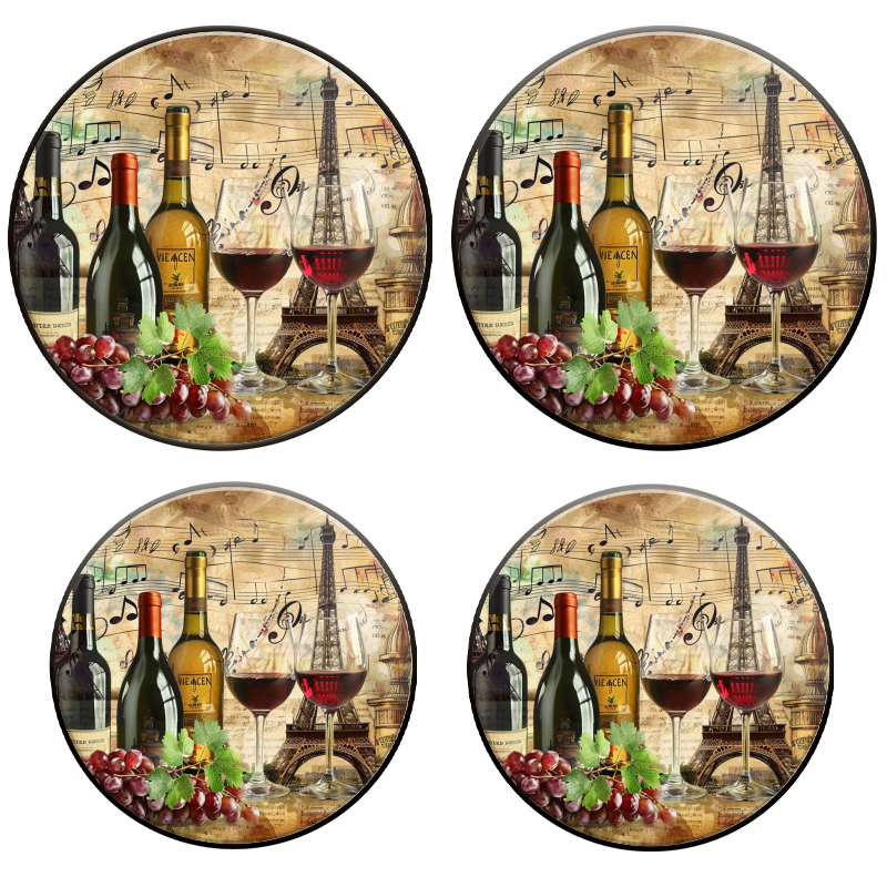BaHomeck Electric Stove Burner Covers Set of 4,Round Metal Gas Stove Burner Covers 8 Inch and 10 Inch,Kitchen Decor,Vintage Musical Notes And Wine Bottles