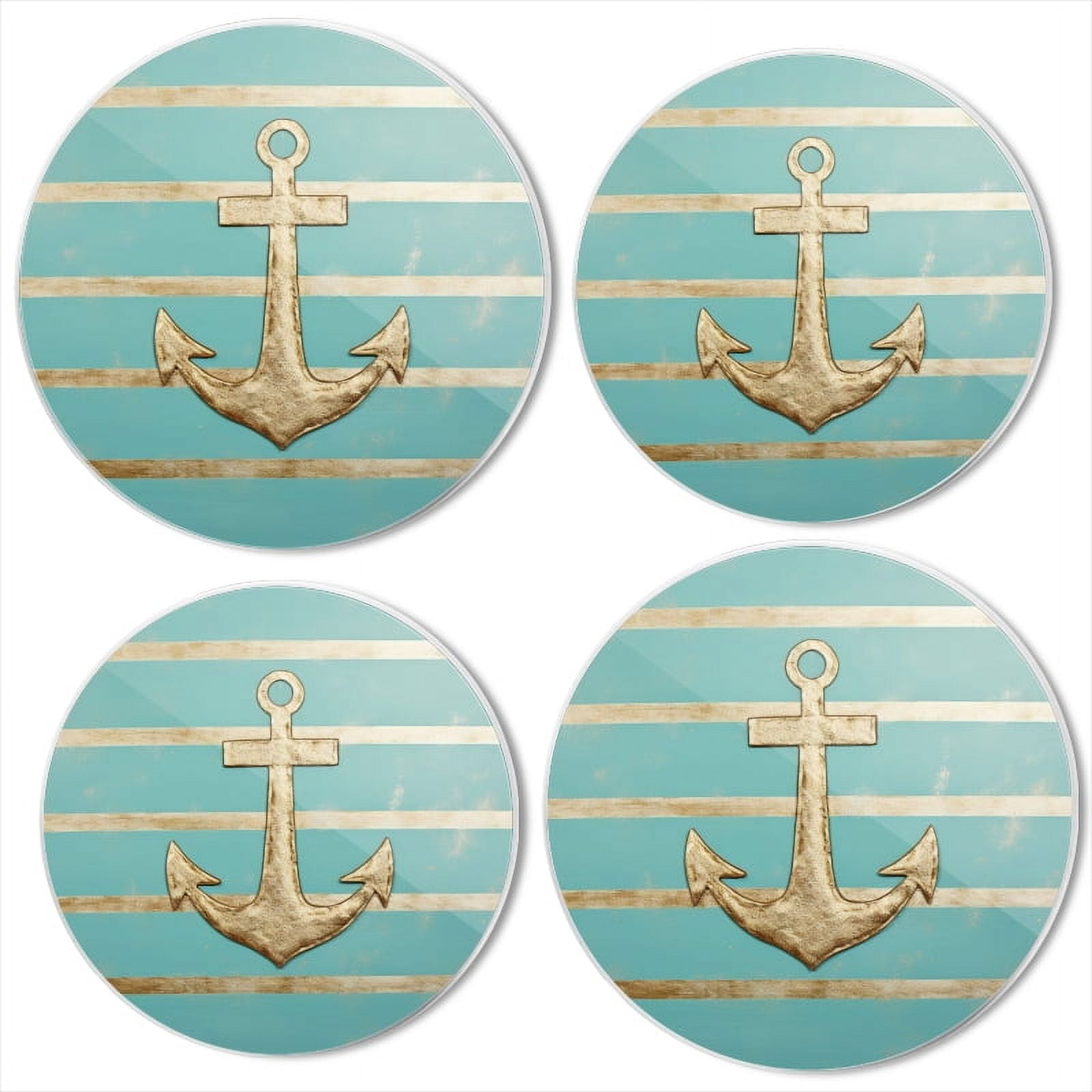 BaHomeck Electric Stove Burner Covers Set of 4,Round Metal Gas Stove Burner Covers 8 Inch and 10 Inch,Kitchen Decor,Vintage Nautical Anchor On Light Blue Striped Background