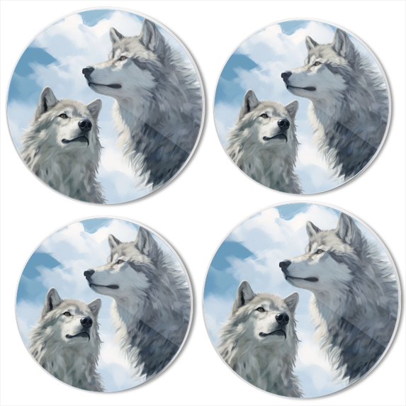 BaHomeck Electric Stove Burner Covers Set of 4,Round Metal Gas Stove Burner Covers 8 Inch and 10 Inch,Kitchen Decor,White And Gray Wolves Looking Up At The Sky