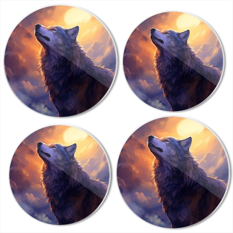 BaHomeck Electric Stove Burner Covers Set of 4,Round Metal Gas Stove Burner Covers 8 Inch and 10 Inch,Kitchen Decor,Wolf Howling At The Moon With Beautiful Night Sky
