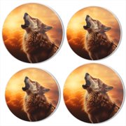 BaHomeck Electric Stove Burner Covers Set of 4,Round Metal Gas Stove Burner Covers 8 Inch and 10 Inch,Kitchen Decor,Wolf Howling At The Sky With Golden Hour Lighting
