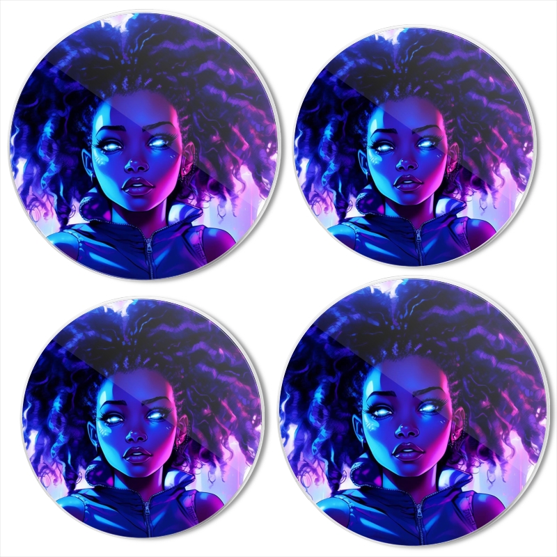 BaHomeck Electric Stove Burner Covers Set of 4,Round Metal Gas Stove Burner Covers 8 Inch and 10 Inch,Kitchen Decor,Young Black Woman With Curly Hair Has Blue Eyes
