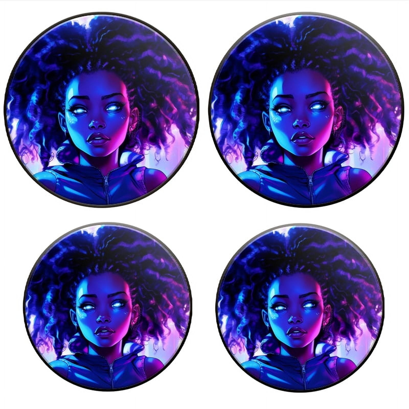BaHomeck Electric Stove Burner Covers Set of 4,Round Metal Gas Stove Burner Covers 8 Inch and 10 Inch,Kitchen Decor,Young Black Woman With Curly Hair Has Blue Eyes