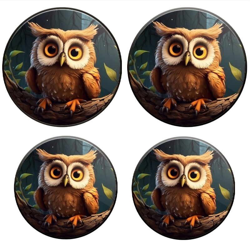 BaHomeck Electric Stove Burner Covers Set of 4,Round Metal Gas Stove Burner Covers 8 Inch and 10 Inch,Kitchen Decor,Cute Owl Sitting On Tree Branch