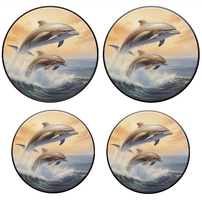 BaHomeck Electric Stove Burner Covers Set of 4,Round Metal Gas Stove Burner Covers 8 Inch and 10 Inch,Kitchen Decor,Dolphins Jumping Out Of The Water