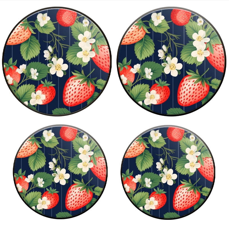 BaHomeck Electric Stove Burner Covers Set of 4,Round Metal Gas Stove Burner Covers 8 Inch and 10 Inch,Kitchen Decor,Retro Strawberry Pattern Seamless