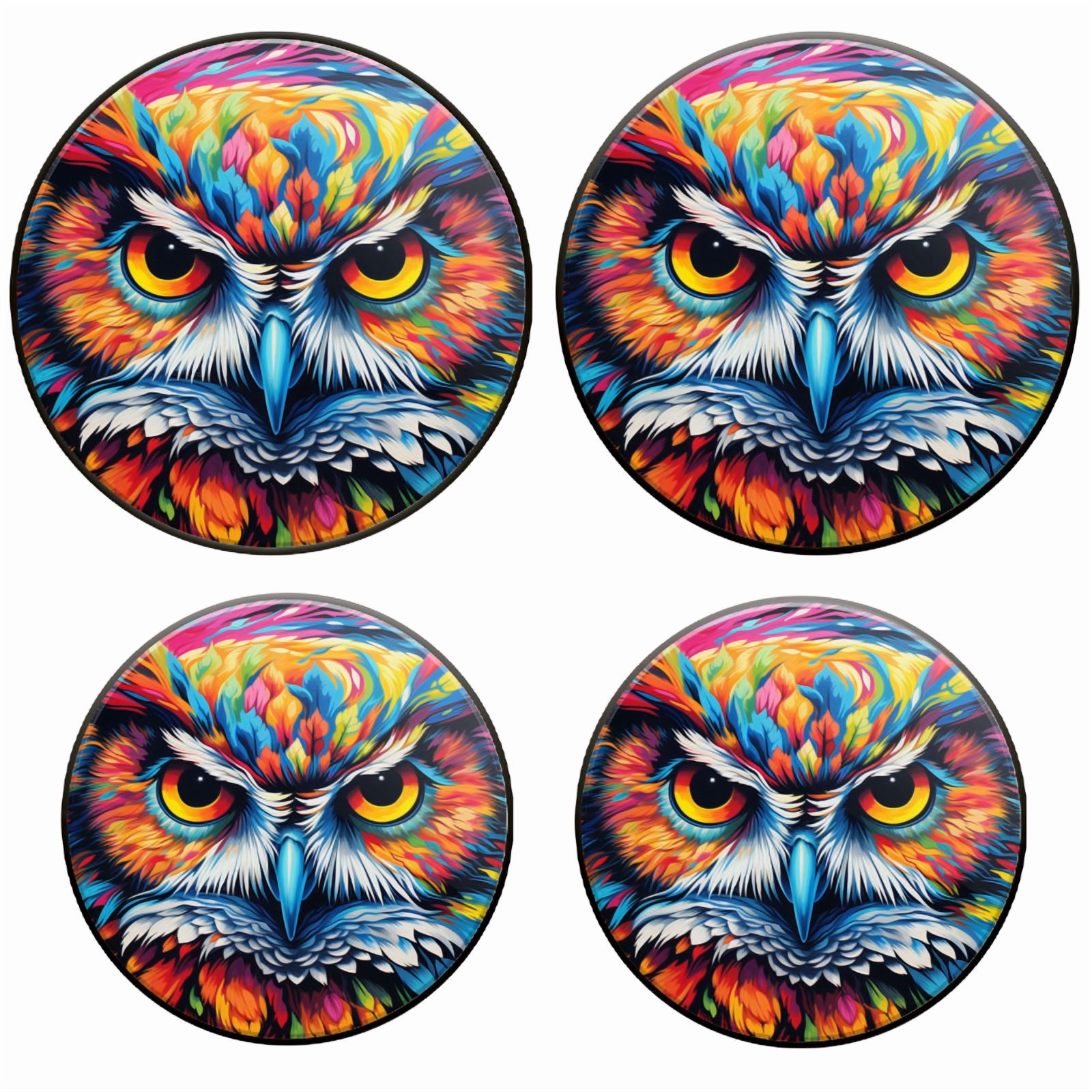 BaHomeck Electric Stove Burner Covers Set of 4,Round Metal Gas Stove Burner Covers 8 Inch and 10 Inch,Kitchen Decor,Vibrant Owl With Piercing Eyes