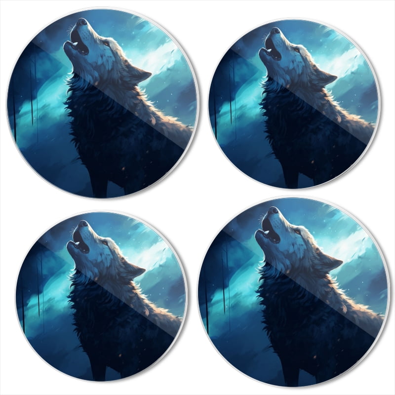 BaHomeck Electric Stove Burner Covers Set of 4,Round Metal Gas Stove Burner Covers 8 Inch and 10 Inch,Kitchen Decor,Wolf Howling At The Moon
