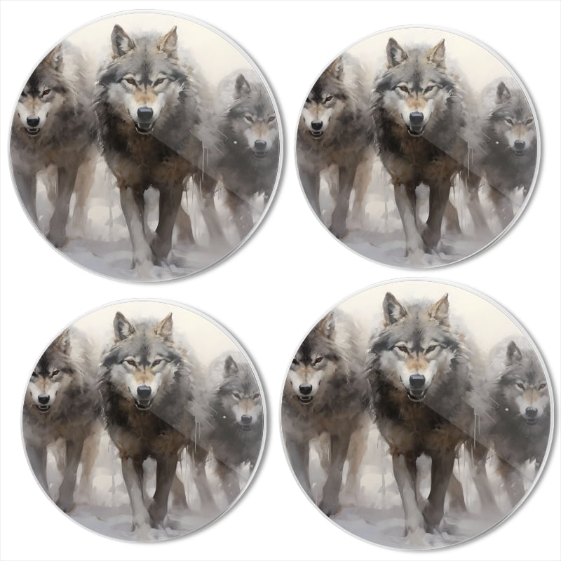 BaHomeck Electric Stove Burner Covers Set of 4,Round Metal Gas Stove Burner Covers 8 Inch and 10 Inch,Kitchen Decor,Wolf On Winter Snow Forest