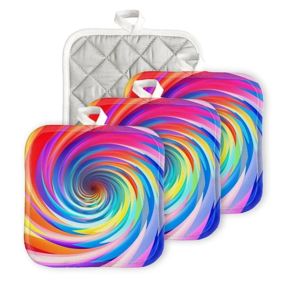 BaHomeck Heat Resistant Hot Pads 4 pack Abstract Colorful Swirl Square Pot Holder for Kitchen Cooking oven And BBQ grill with Hanging Loop Potholder machine washable