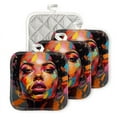 thumbnail image 1 of BaHomeck Heat Resistant Hot Pads 4 pack Beautiful Black Woman With Colorful Makeup Afro Hairstyle Square Pot Holder for Kitchen Cooking oven And BBQ grill with Hanging Loop Potholder machine washable, 1 of 5