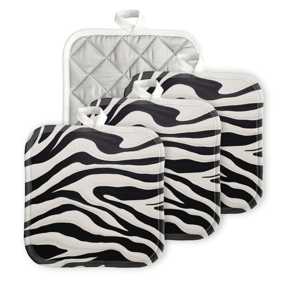 BaHomeck Heat Resistant Hot Pads 4 pack The Texture Of Zebra Stripes With Bold Black Square Pot Holder for Kitchen Cooking oven And BBQ grill with Hanging Loop Potholder machine washable
