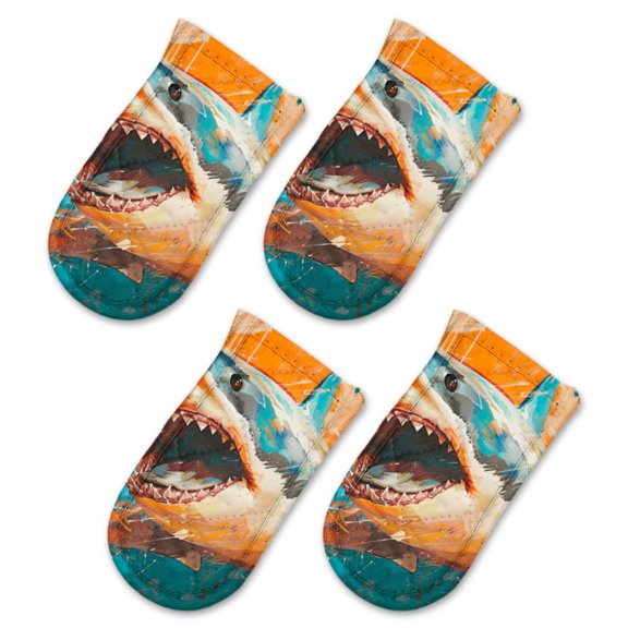 BaHomeck Pot Handle Holder Covers 4Pcs, Aggressive Shark With Sharp Teeth Non Slip Heat-Resisting Pan Handle Covers For Home Kitchen Baking Cooking BBQ Cookwares,6×3In
