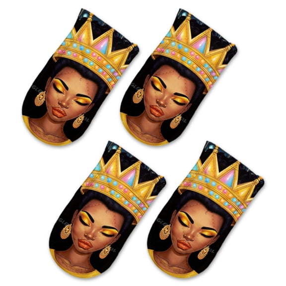 BaHomeck Pot Handle Holder Covers 4Pcs, Beautiful African American Queen With Gold Crown Non Slip Heat-Resisting Pan Handle Covers For Home Kitchen Baking Cooking BBQ Cookwares,63In