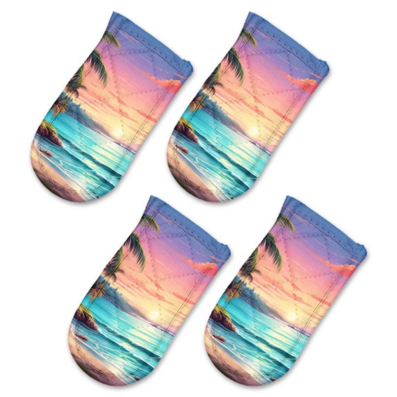 BaHomeck Pot Handle Holder Covers 4Pcs, Beautiful Tropical Beach With Palm Trees And The Sun Setting Non Slip Heat-Resisting Pan Handle Covers For Home Kitchen Baking Cooking BBQ Cookwares,63In