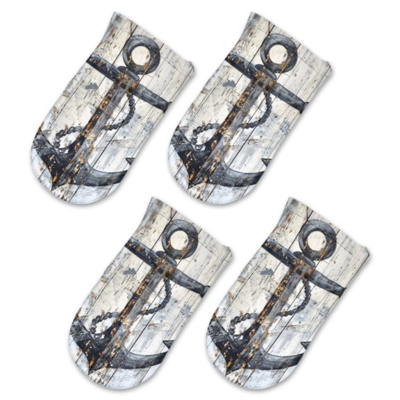 BaHomeck Pot Handle Holder Covers 4Pcs, Black Nautical Anchor On White Painted Wood Non Slip Heat-Resisting Pan Handle Covers For Home Kitchen Baking Cooking BBQ Cookwares,63In