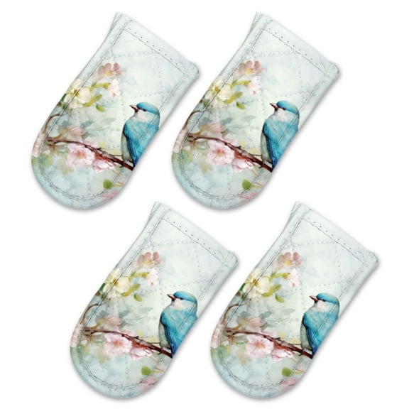 BaHomeck Pot Handle Holder Covers 4Pcs, Blue Bird Perched On The Branch Of Blooming Flowers Non Slip Heat-Resisting Pan Handle Covers For Home Kitchen Baking Cooking BBQ Cookwares,63In