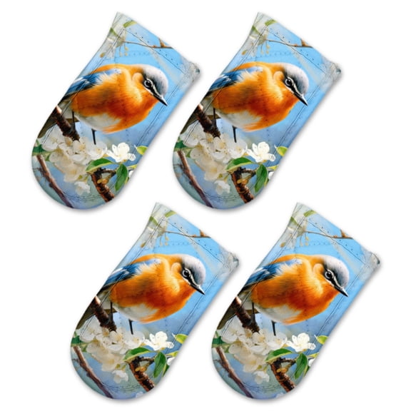 BaHomeck Pot Handle Holder Covers 4Pcs, Blue Bird Perched On Branch With White Blossoms Non Slip Heat-Resisting Pan Handle Covers For Home Kitchen Baking Cooking BBQ Cookwares,63In