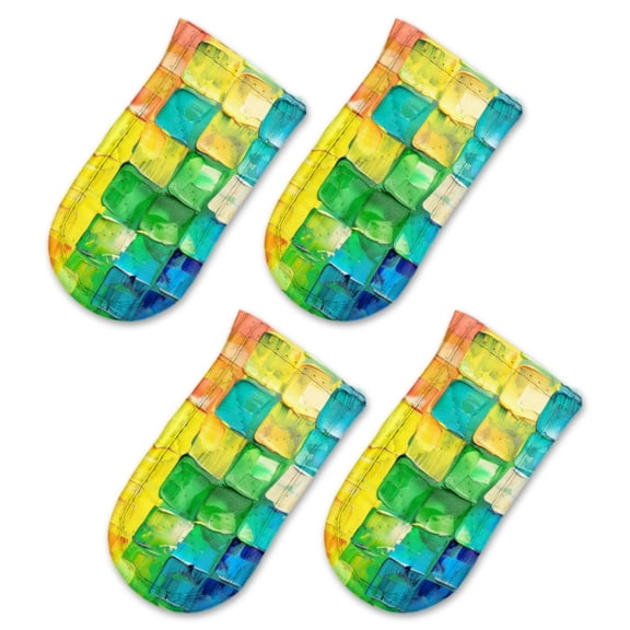 BaHomeck Pot Handle Holder Covers 4Pcs, Colorful Rainbow Background Made Of Squares Non Slip Heat-Resisting Pan Handle Covers For Home Kitchen Baking Cooking BBQ Cookwares,63In