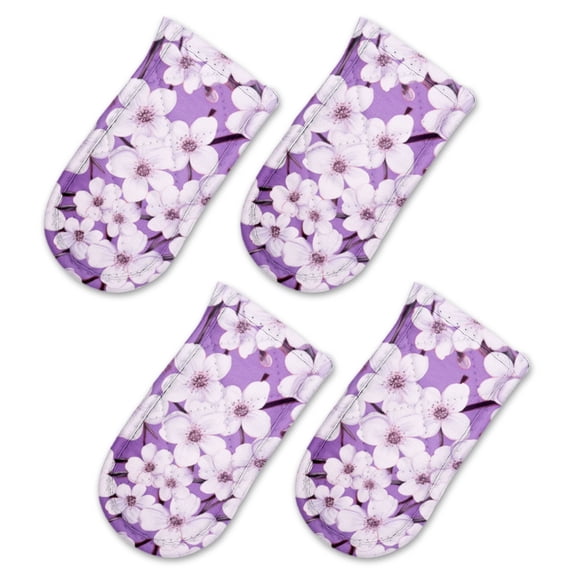BaHomeck Pot Handle Holder Covers 4Pcs, Delicate Purple Cherry Blossoms Non Slip Heat-Resisting Pan Handle Covers For Home Kitchen Baking Cooking BBQ Cookwares,6×3In