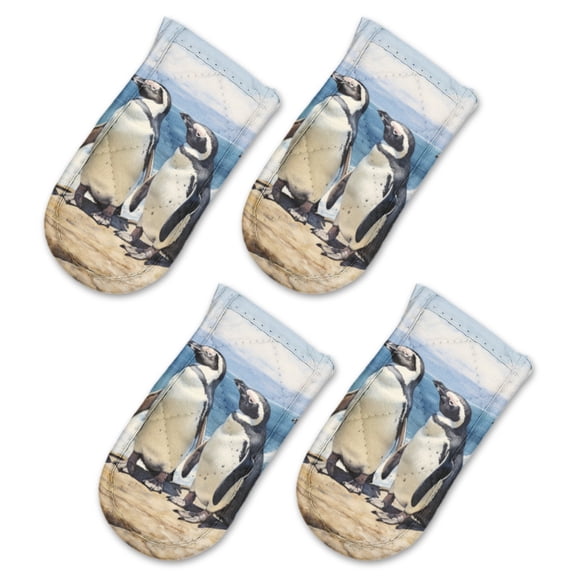 BaHomeck Pot Handle Holder Covers 4Pcs, Four African Penguins Standing On The Edge Of Ocean Cliff Non Slip Heat-Resisting Pan Handle Covers For Home Kitchen Baking Cooking BBQ Cookwares,63In