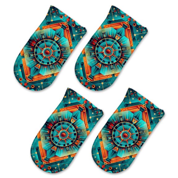 BaHomeck Pot Handle Holder Covers 4Pcs, The Futuristic Style Of Aztec Architecture And Robot Motifs Non Slip Heat-Resisting Pan Handle Covers For Home Kitchen Baking Cooking BBQ Cookwares,63In