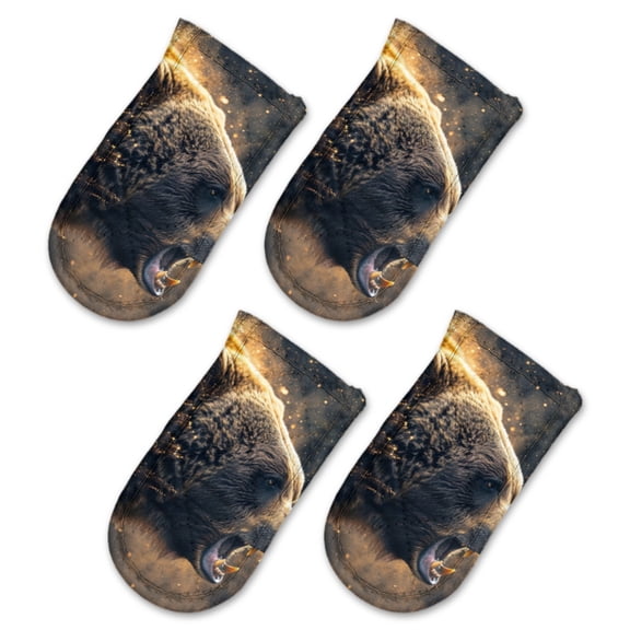 BaHomeck Pot Handle Holder Covers 4Pcs, Grizzly Bear Roaring Surrounded By Dust Particles Dark Background Non Slip Heat-Resisting Pan Handle Covers For Home Kitchen Baking Cooking BBQ Cookwares,63In