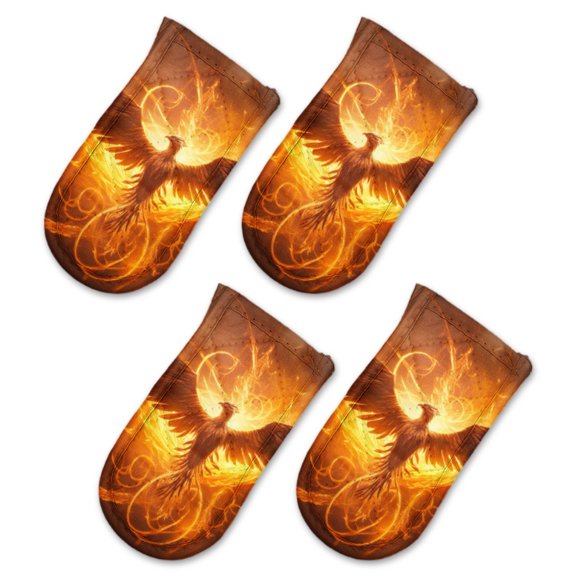 BaHomeck Pot Handle Holder Covers 4Pcs, Majestic Phoenix Rising From The Ashes (3) Non Slip Heat-Resisting Pan Handle Covers For Home Kitchen Baking Cooking BBQ Cookwares,63In