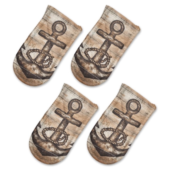 BaHomeck Pot Handle Holder Covers 4Pcs, Nautical Anchor On Distressed Wood Non Slip Heat-Resisting Pan Handle Covers For Home Kitchen Baking Cooking BBQ Cookwares,63In