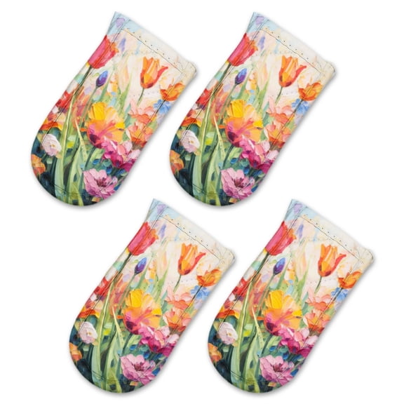 BaHomeck Pot Handle Holder Covers 4Pcs, Oil Painting Of Tulips And Other Flowers In The Sun Non Slip Heat-Resisting Pan Handle Covers For Home Kitchen Baking Cooking BBQ Cookwares,63In