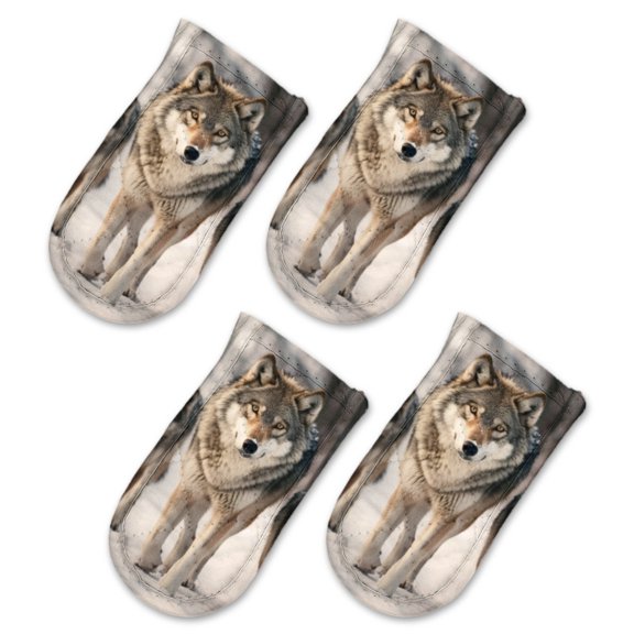 BaHomeck Pot Handle Holder Covers 4Pcs, Oil Painting Of Wolf With Grey And Black Fur Non Slip Heat-Resisting Pan Handle Covers For Home Kitchen Baking Cooking BBQ Cookwares,63In