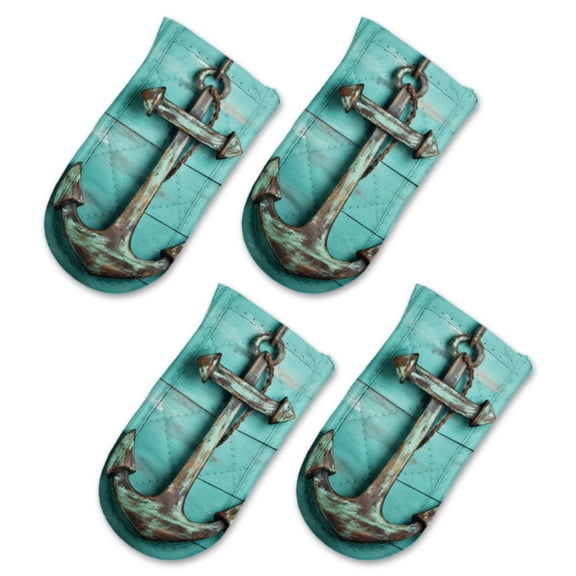 BaHomeck Pot Handle Holder Covers 4Pcs, Old Rustic Anchor Hanging On Aged Turquoise Wooden Wall Non Slip Heat-Resisting Pan Handle Covers For Home Kitchen Baking Cooking BBQ Cookwares,63In