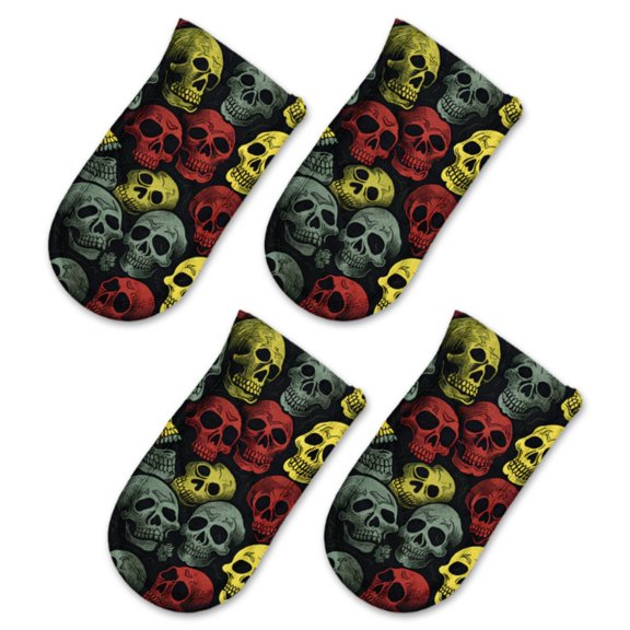 BaHomeck Pot Handle Holder Covers 4Pcs, Pattern Of Skulls In The Style Of Comic Book Art Non Slip Heat-Resisting Pan Handle Covers For Home Kitchen Baking Cooking BBQ Cookwares,63In