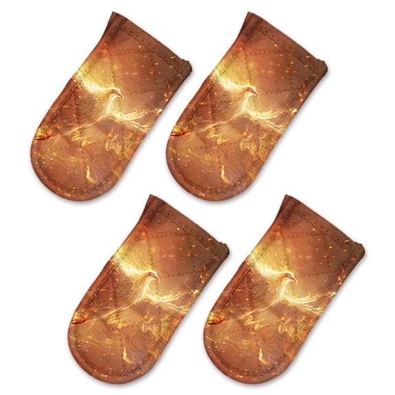 BaHomeck Pot Handle Holder Covers 4Pcs, Phoenix Rising From The Ashes With Golden Fire Surrounding Non Slip Heat-Resisting Pan Handle Covers For Home Kitchen Baking Cooking BBQ Cookwares,63In
