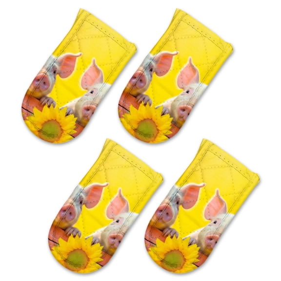 BaHomeck Pot Handle Holder Covers 4Pcs, Piglets Sitting On Sunflowers With Yellow Background Non Slip Heat-Resisting Pan Handle Covers For Home Kitchen Baking Cooking BBQ Cookwares,63In