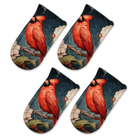 BaHomeck Pot Handle Holder Covers 4Pcs, Red Cardinal Bird Perched On Apple Tree Branch Non Slip Heat-Resisting Pan Handle Covers For Home Kitchen Baking Cooking BBQ Cookwares,63In