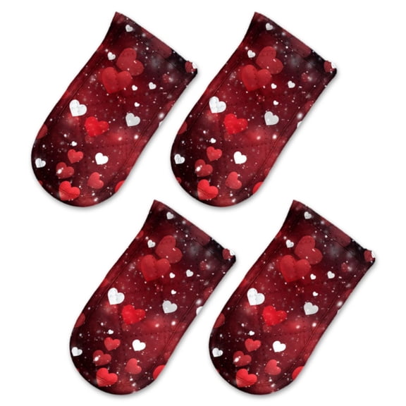 BaHomeck Pot Handle Holder Covers 4Pcs, Red And White Hearts Floating In Abstract Dark Space Non Slip Heat-Resisting Pan Handle Covers For Home Kitchen Baking Cooking BBQ Cookwares,63In