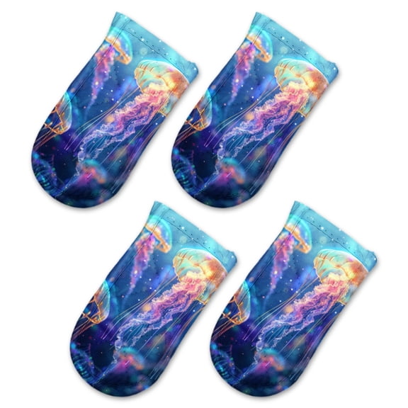 BaHomeck Pot Handle Holder Covers 4Pcs, Rendering Of Glowing Jellyfish With Neon Colors Non Slip Heat-Resisting Pan Handle Covers For Home Kitchen Baking Cooking BBQ Cookwares,6×3In