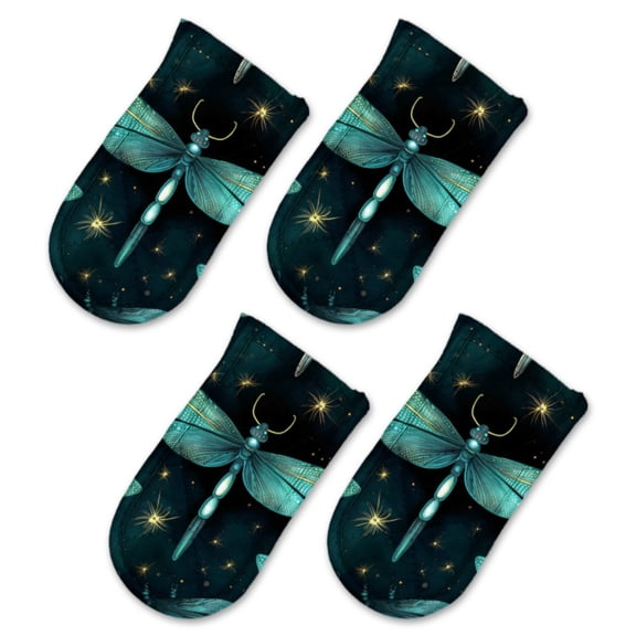 BaHomeck Pot Handle Holder Covers 4Pcs, Seamless Pattern Of Teal Dragonflies With Glowing Wings Non Slip Heat-Resisting Pan Handle Covers For Home Kitchen Baking Cooking BBQ Cookwares,63In