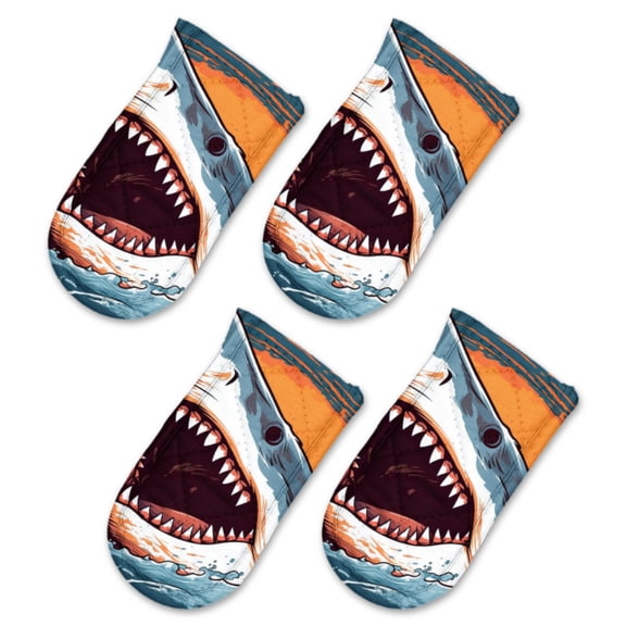 BaHomeck Pot Handle Holder Covers 4Pcs, Shark With Open Mouth And Large Teeth Non Slip Heat-Resisting Pan Handle Covers For Home Kitchen Baking Cooking BBQ Cookwares,6×3In