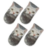 BaHomeck Pot Handle Holder Covers 4Pcs, Silver Tabby Cat Surrounded By Butterflies With Cute Expression Non Slip Heat-Resisting Pan Handle Covers For Home Kitchen Baking Cooking BBQ Cookwares,6 3In