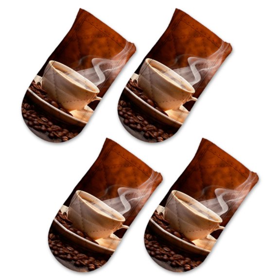 BaHomeck Pot Handle Holder Covers 4Pcs, Steaming Cup Of Coffee With Roasted Coffee Beans On The Table Non Slip Heat-Resisting Pan Handle Covers For Home Kitchen Baking Cooking BBQ Cookwares,6×3In