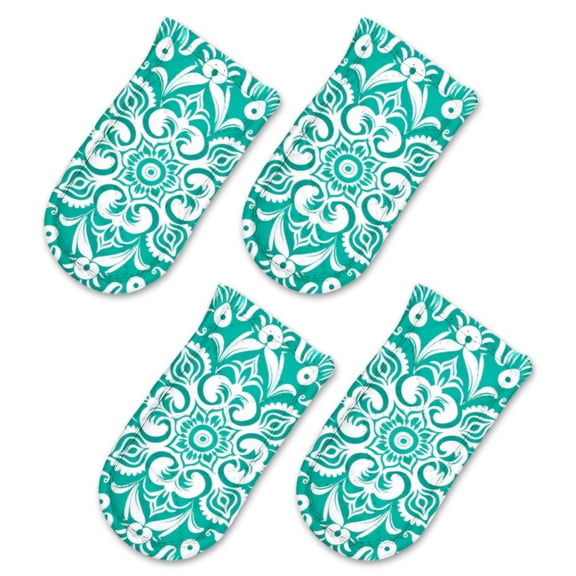 BaHomeck Pot Handle Holder Covers 4Pcs, Symmetrical Floral Mandala On Emerald Green Background Non Slip Heat-Resisting Pan Handle Covers For Home Kitchen Baking Cooking BBQ Cookwares,63In