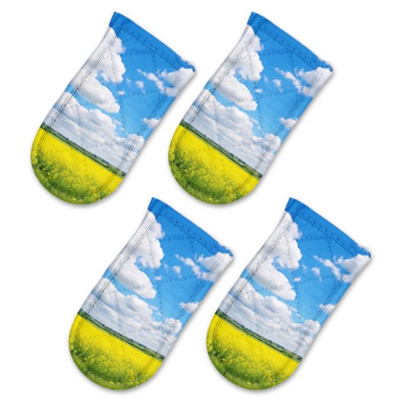BaHomeck Pot Handle Holder Covers 4Pcs, Vast Field Of Rapeseed Flowers Under The Blue Sky Non Slip Heat-Resisting Pan Handle Covers For Home Kitchen Baking Cooking BBQ Cookwares,63In